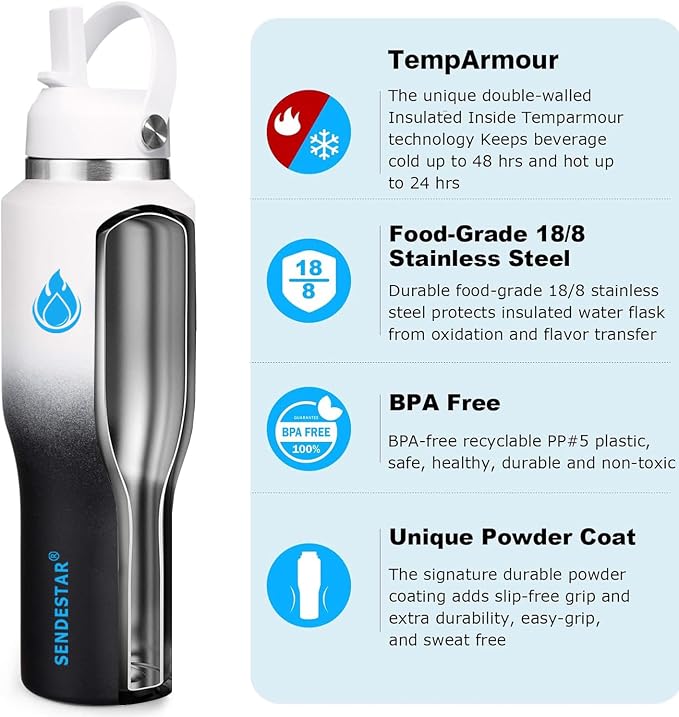 SENDESTAR SENDESTAR 40oz Stainless Steel Water Bottle, Double Wall Vacuum - Image 5