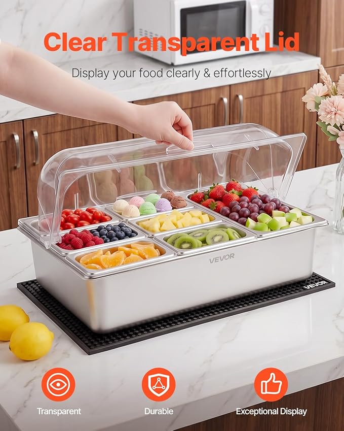 VEVOR Countertop Food Serving Display Container, Stainless Steel Food Salad - Image 3