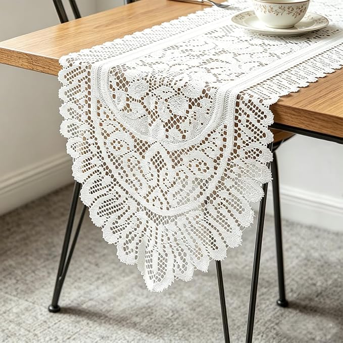 Tinsow 2 Pack Cotton Crochet Lace Rectangular Table Runner Dresser Scarf Doilies by Tinsow