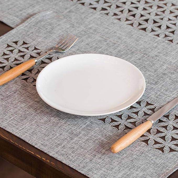 ARTABLE Gray Rectangle Fabric Placemats Set of 4 Table Mats 12 x 18 Inch | - Image 3