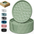 Silicone Coasters for Drinks[6 Pack, Sage Green] Diamond Design Cup Mat with Holder for Tabletop Protection Non Slip, Non Stick, Coffee Table Decor, Great Gift for Any Occasion