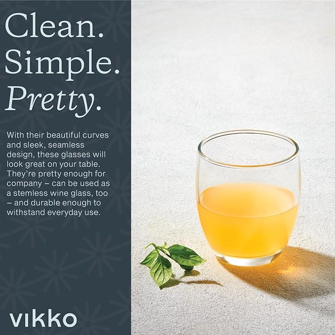 Vikko Mini Ounce Drinking Glasses, 2.9” Diameter x 3.2” Thick and Durable Glass, For Water, Juice, Soda, or Wine, Dishwasher Safe, Set of Twelve Small Clear Glass Tumblers