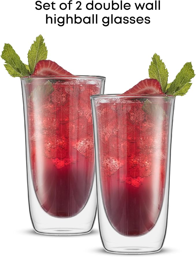 JoyJolt Spike Double Wall Glasses, Cocktail Beer Drinkware Glass Set of 2 - Image 4
