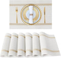 FAVE Placemats Set of 6 White Placemats Woven with Golden Thread Durable and Wipeable Vinyl Placemat Set of 6 for Wedding, Banquet, Birthday, Party, Restaurant Decorations(White)