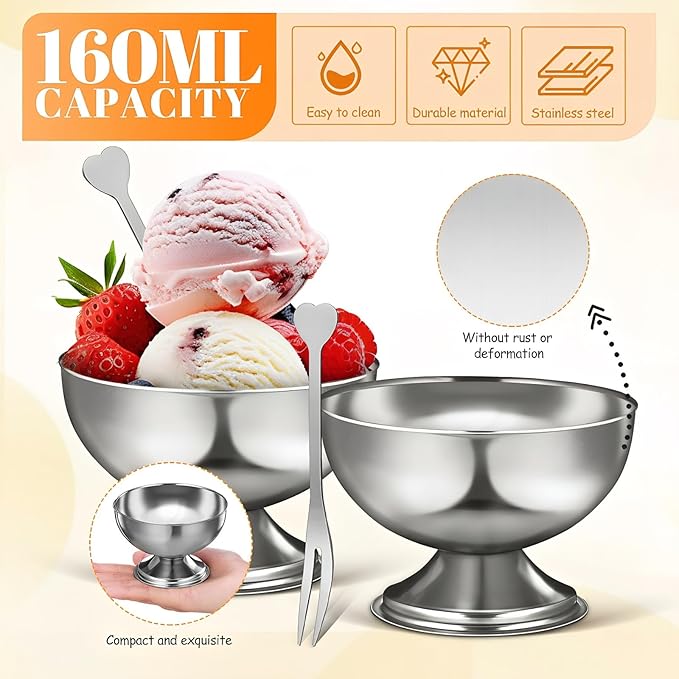 4 Pcs Stainless Steel Dessert Cup Dessert Cups Dessert Bowls Steel Desserts Gold Footed Metal Dessert Glasses Sauce Cups Pasta Salad Mug Ceramics Ice Cream Dish