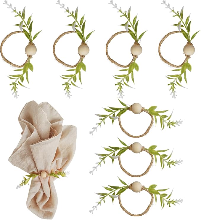 Handmade Farmhouse Napkin Rings Set of 8, Eucalyptus Napkin Rings by Getfitsoo