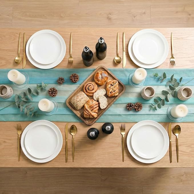 Artoid Mode Boho Blue Stripes Spring Chiffon Table Runner 120 Inches 10FT - Image 7