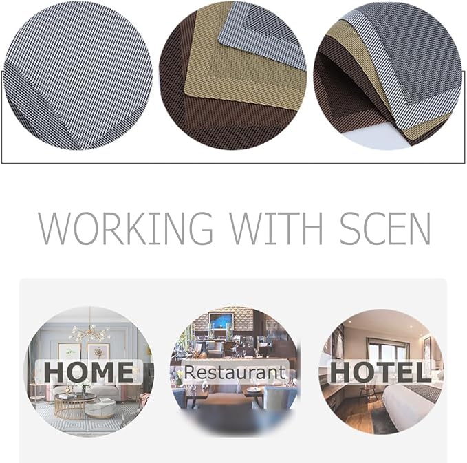 Wedge Shape Placemats for Round Dinner Table Woven Vinyl Wipe Clean Non Slip Plastic Table Mats Set of 4（Grey）