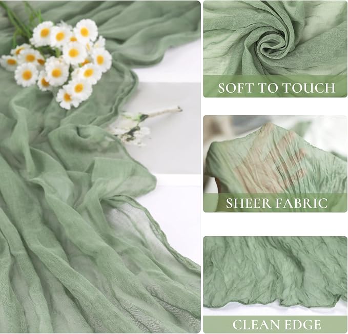 6 Pack Sage Green Cheesecloth Table Runners 35x120 Inch, Semi Sheer Boho Gauze - Image 2