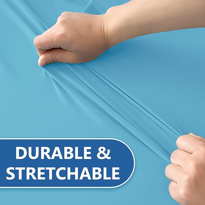 Stretch Table Cover for 6 Foot Tables-6 Pack Light Blue Spandex Fitted Tablecloth-Elastic 6ft Folding Tablecloths for Party, Vendor Booth Display, Banquet Buffet Event, Craft Trade Show