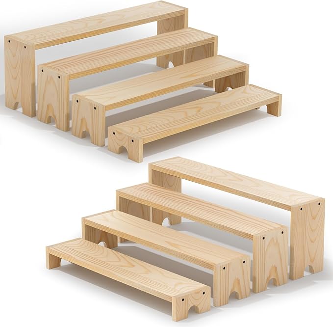 14 Inch Large Wooden Tiered Riser Display Stands, 2 Set Stackable Wooden Cupcake Stand Dessert Table Display Set,Tiered Shelf Organizer,Display Stands Shelf,Vendor Booth Display Items for Vendor Events（Natural Wood Color）