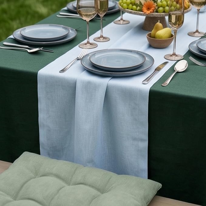 Solino Home 100% Pure Linen Table Runner Ice Water Woven, Fete 14 x 72 in | - Image 3