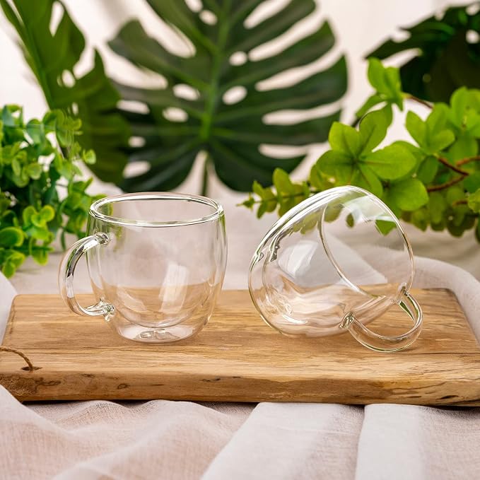 Double Wall Glass Espresso Cups 5oz/150ml, A set of 2, Thermo Insulated - Image 8