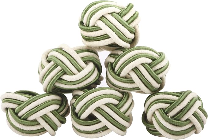 ALPHA Living HOME Modern Woven Napkin Rings Set of 12 - Green/White Polyester & Jute Table Decor for Weddings, Parties & Everyday Dining - Elegant & Durable Accessories (Green White)