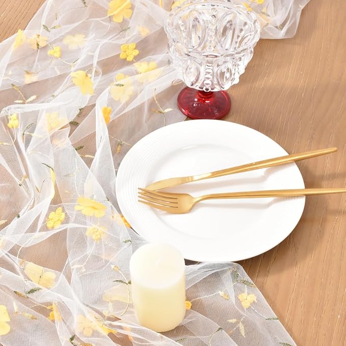 Wildflower Floral Sheer Tulle Gauze Table Runner Wedding Baby Shower Decor | - Image 2