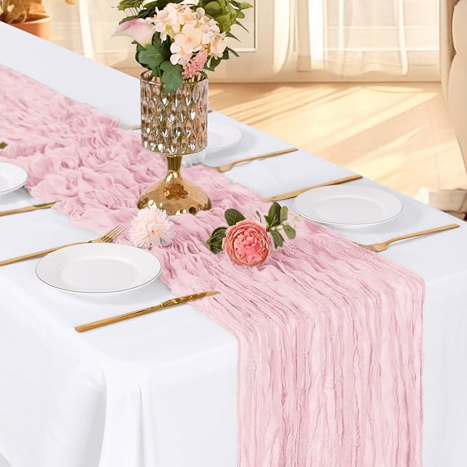 3 Pack Light Pink Cheesecloth Table Runner, 17 x 108 Inch, Gauze Cheese Cloth - Image 3