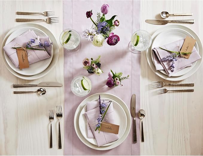 Solino Home 100% Pure Linen Dining Table Runner Lilac Hemstitch, 14 x 60 in | - Image 4