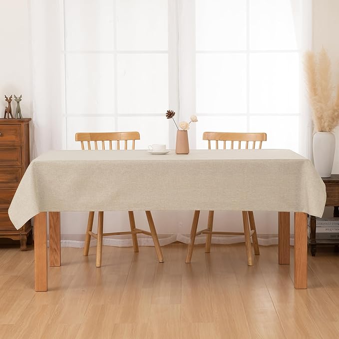 Hiasan 2 Pack Faux Linen Rectangle Tablecloth - Wrinkle and Stain Resistant Washable Table Cloth for Kitchen Dining Room Holiday Table Cover for Party Dinner, Beige, 52 x 70 Inch