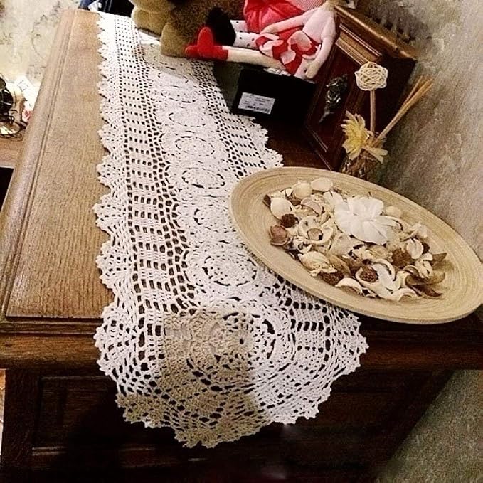 Cotton Handmade Crochet Lace Oval Table Runner White 12x48 Inch - Image 5