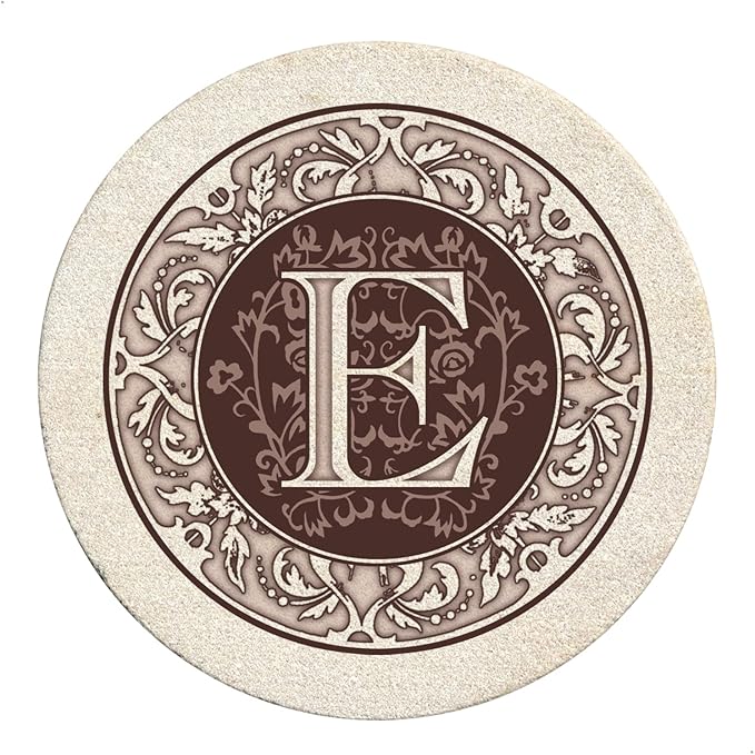 Thirstystone Monogram Natural Sandstone Coaster 4 Pack | 4" Diameter, by Thirstystone