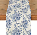Artoid Mode Spring Navy Blue Floral Chinoiserie Table Runner, Seasonal Summer by ArtoidMode