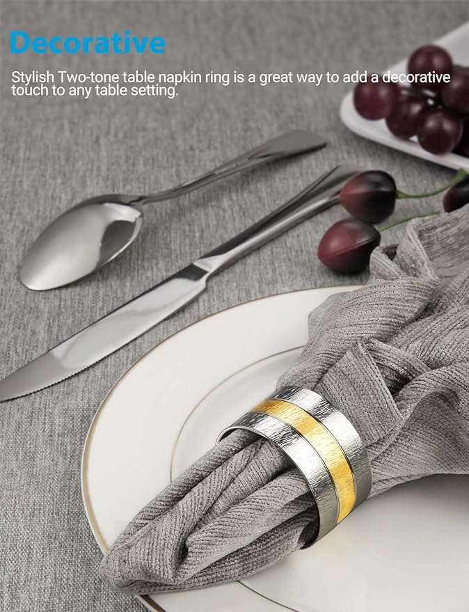 6 Pack Two Tone Textured Napkin Rings Holders Décor Dinner Party Wedding Christmas Gathering (Two Tone-6PCS)