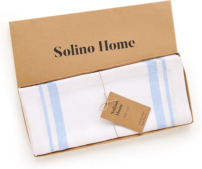 Solino Home 100% Pure Linen Table Runner, 14 x 120 in, French Stripe | Table - Image 5