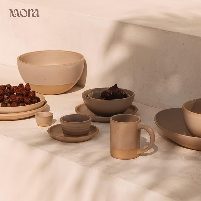 MORA Jumbo and Large Serving Dishes Set of 2, 13 inch and 12 inch Ceramic Pottery Oval Platters - Microwave, Oven and Dishwasher Safe - Thyme & Mushroom