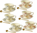 Vintage Fancy Porcelain Tea Cups and Saucers Set of 6, 8 oz China Ceramic by Unknown