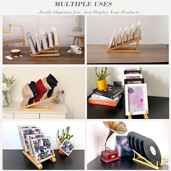 2 Pack Plate Stands For Display,Wooden Plate Holders for Displaying,5-Tier Craft Show Display Stands For Tabletop Book, Artwork, Photo, Puzzle, Magazine and Platter