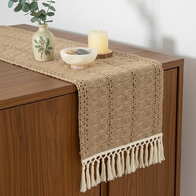 Linen Woven Table Runner, Farmhouse Rustic Jute Table Runners by EphyrosaHome
