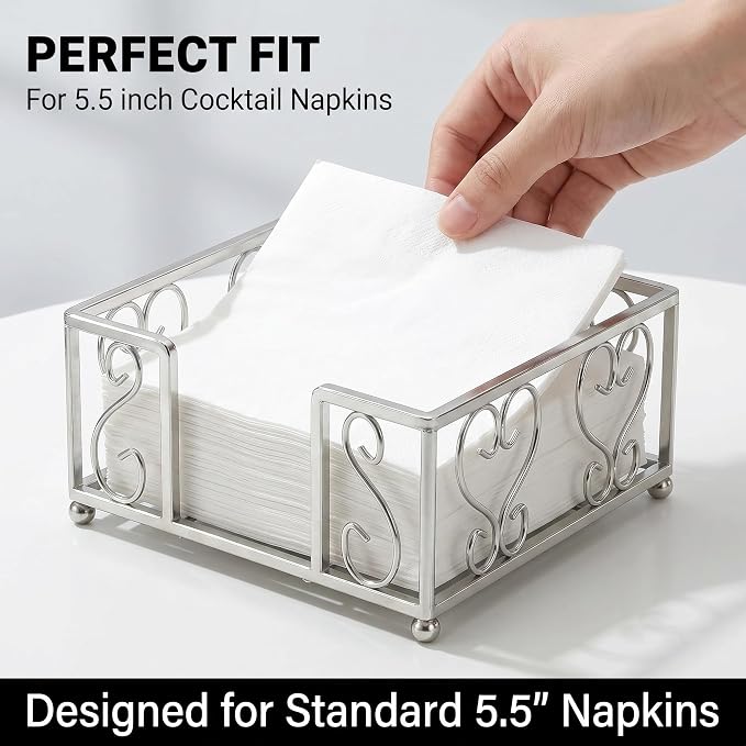 Cocktail Napkin Holder for 5x5 Napkins, Flat Square Caddy, Table | Cocktail - Image 4