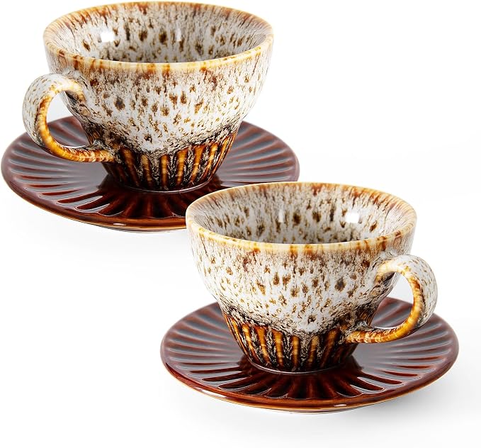 2 oz Espresso Cups and Saucers Set of 2, Ceramic Tea Cup by YINUOWEI