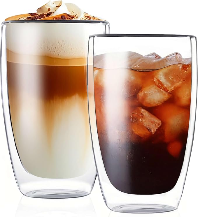 MESNEY 17oz Double Walled Glass Coffee Mugs, Glass Coffee Mugs Set of 2 by MESNEY