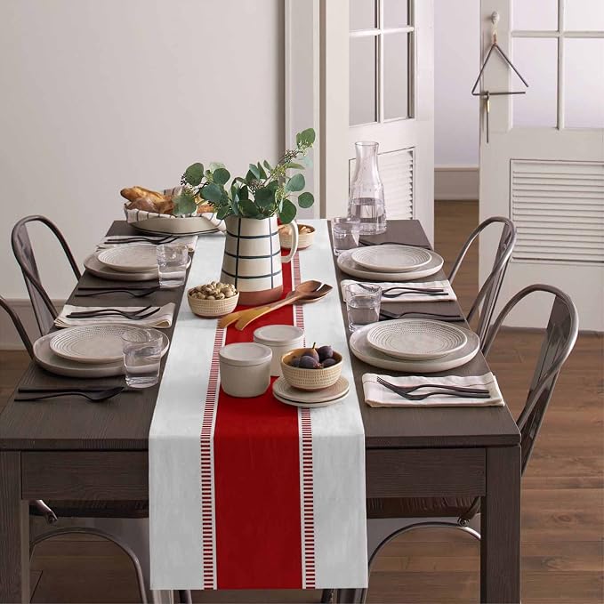 Red Stripes Table Runners 108 inches Long, Non Slip Modern Table Runner Dresser - Image 4
