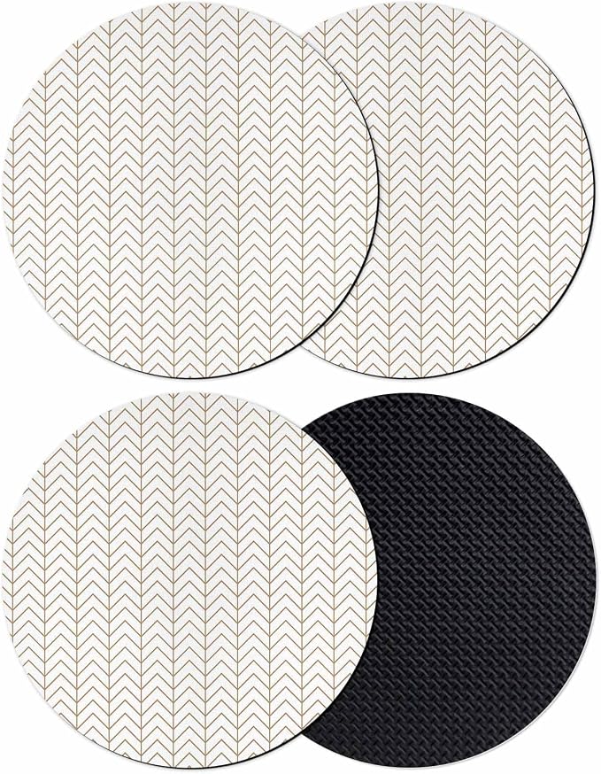 Simple Line White Coasters Set of 4, Non-Slip Cup Coaster Mat by PIEPLE