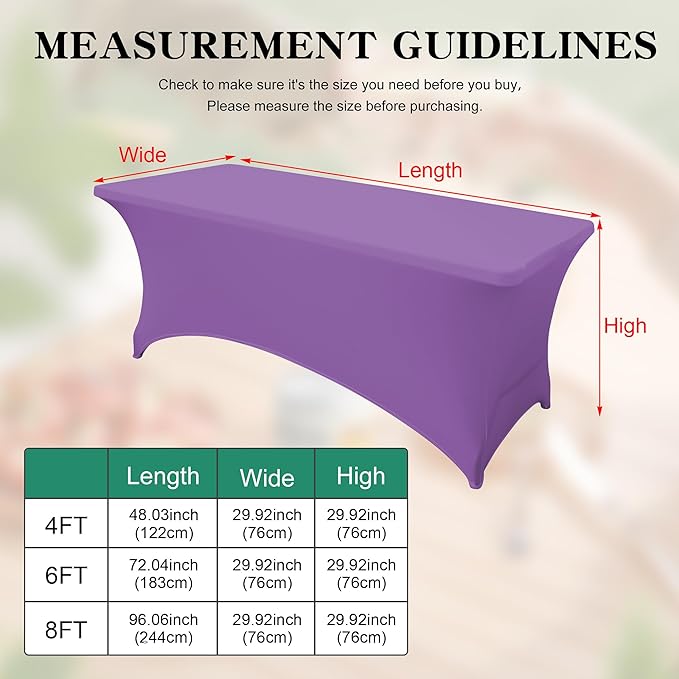 8FT Table Cloth for Rectangular Fitted Events Stretch Light Purple Table Covers Washable Spandex Tablecloth Protector for Party, Wedding, Cocktail, Banquet, Festival