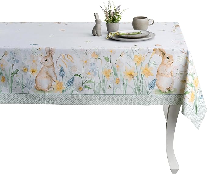 Maison d' Hermine Table Cloth Square Table 100% Cotton 54 x 54 Inches Tablecloth Reusable Decorative for Dining Room Farmhouse Home Valentines Day Decorations Spring Summer - Easter Dew