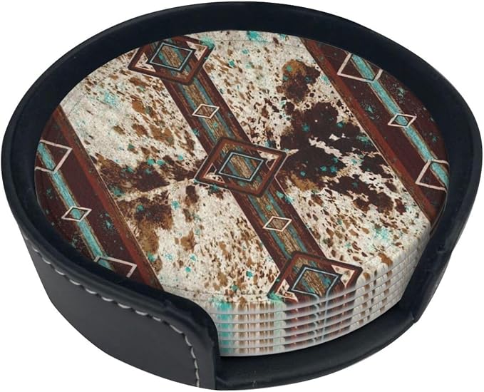 6 Pcs Cowhide Print Western Leather Coasters - Image 5