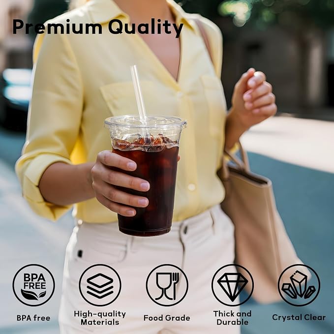 AOZITA 16 oz Plastic Cups with Lids and Straws, 50 Pack, Disposable Iced Coffee - Image 3