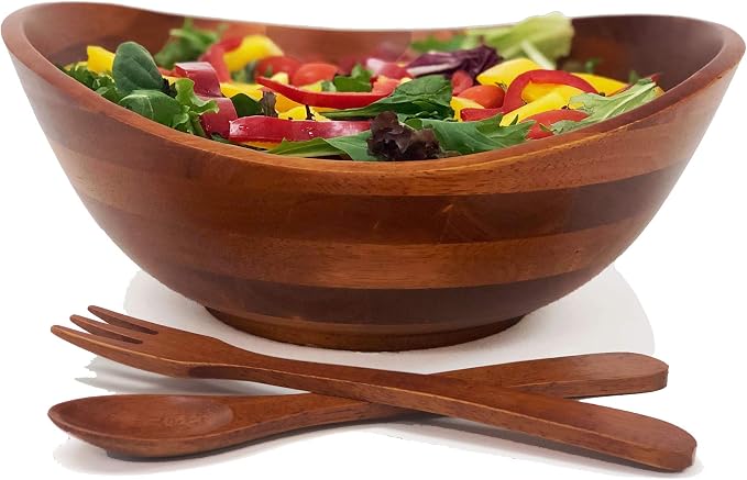Woodard & Charles Wood Salad Bowl w/Servers, 11.75" x 11" x 5", Popcorn and by WoodardandCharles