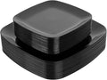 PULOTE 60PCS Black Square Plastic Plates Disposable - Include 30 Dinner and 30 Dessert Plates,Ideal for Party&Halloween