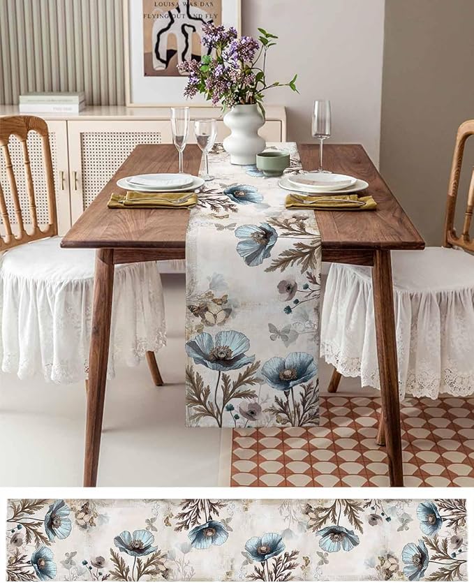 Vintage Tulip Flowers Short Table Runners 36 Inches, Cotton Linen Fabric Table - Image 6