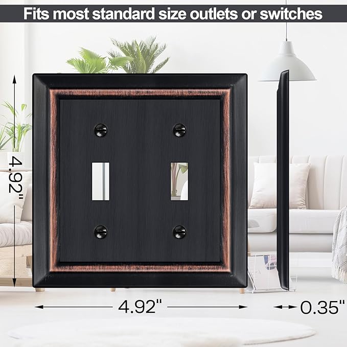 Metal Wall Plate for Electrical Outlets, Decorative Aged Bronze Switch Plates Outlet Cover, Light Switch Cover Plate, 2-Gang Wall Plates (Double Toggle, 2 Pack)