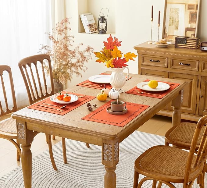 Orange Burlap Place Mats, Fall Placemats Set of 6, 12 x 18 Inch | Double Layer - Image 7