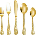 Runfly Vintage Carved Gold Stainless Steel 20-Piece Flatware Set | Silverware by Runfly