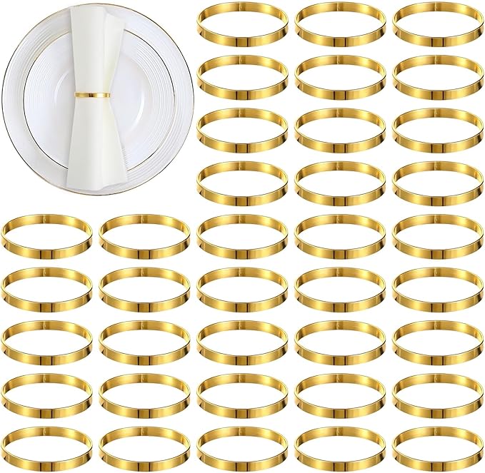 100 Pcs Gold Napkin Rings, Simple Round Metal Napkin Ring Holders 1.65 in, Alloy Napkin Rings Bulk, Table Decor for Weddings, Parties, and Banquets