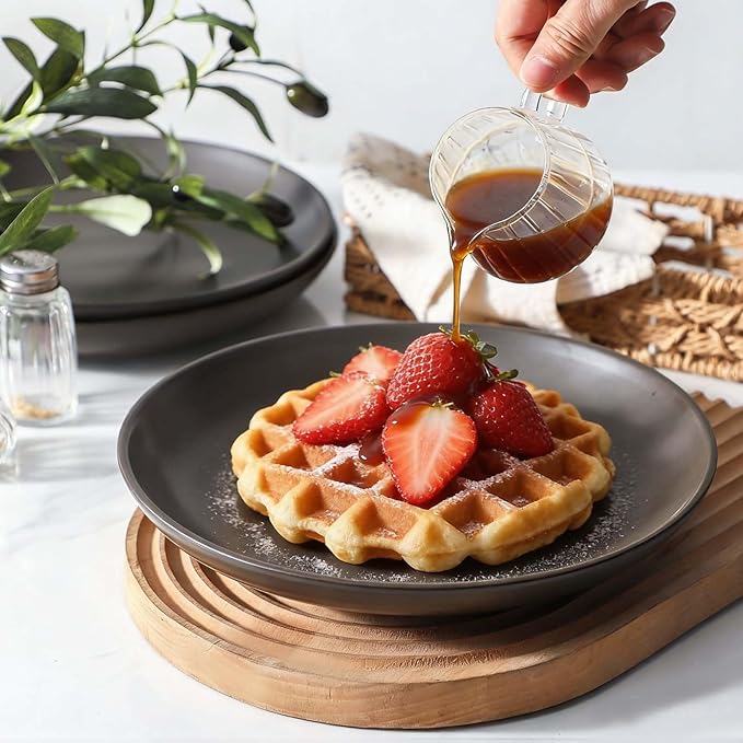 Dinner Plates Set of 4, 10 Inch Ceramic Plates - Stoneware Dinnerware Set for Pancakes, Scratch Resistant Black Plates, Microwave Oven and Dishwasher Safe for Steak, Noodle, Kitchen