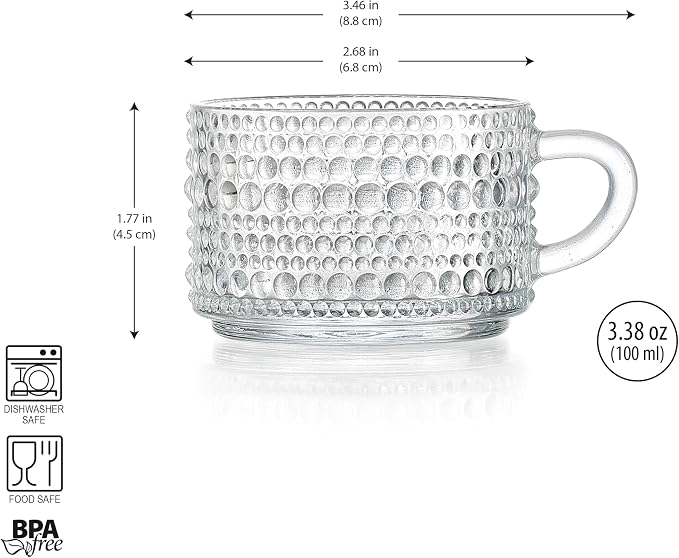 Glaver's Espresso Cups, Small 3 oz Set of 6 Shot Glasses Coffee Espresso Mugs - Image 3