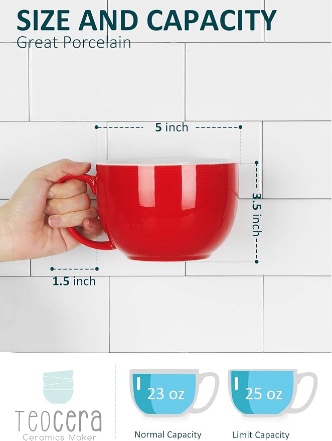 Teocera Red Mugs Set of 4, 24oz Jumbo Mugs, Large Coffee Mugs - Image 2